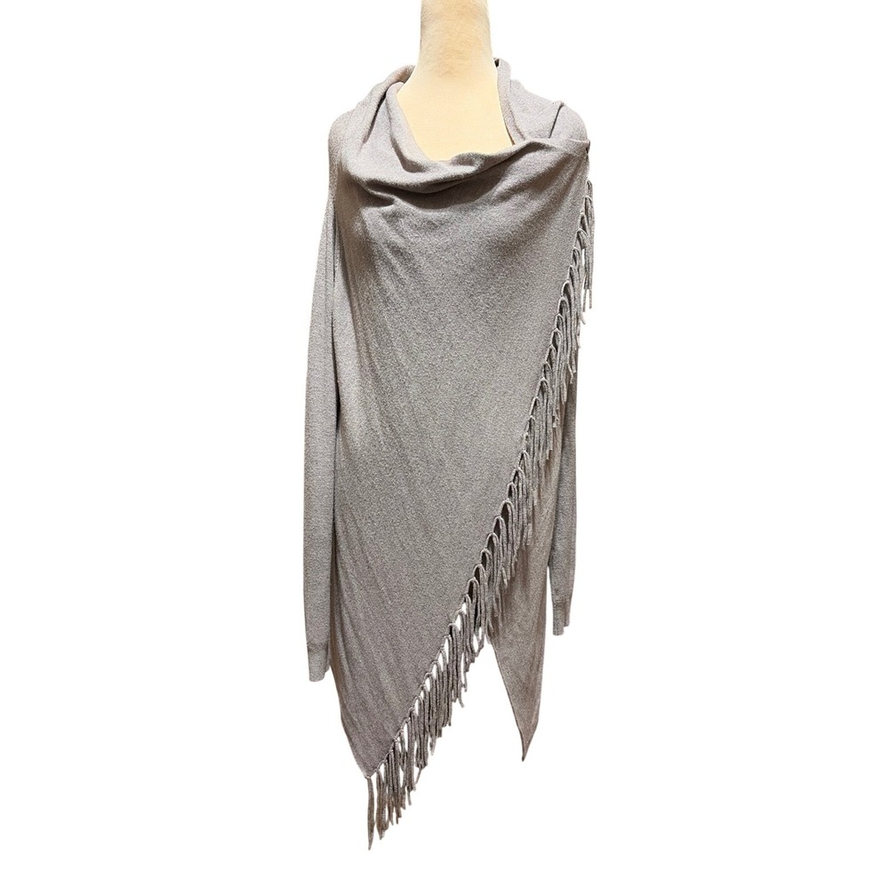 Lovestitch S Gray Fringe Shawl Wrap Cardigan Sweater Soft Asymmetric
